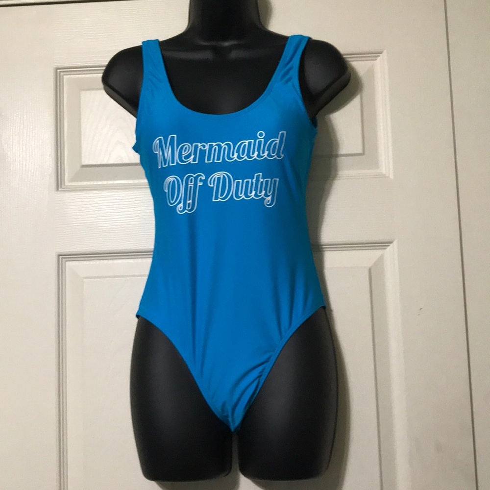 Blue one piece bathing suit
